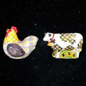 Vintage Sakura Handpainted Rooster & Cow Salt & Pepper Shakers 3-4”T
